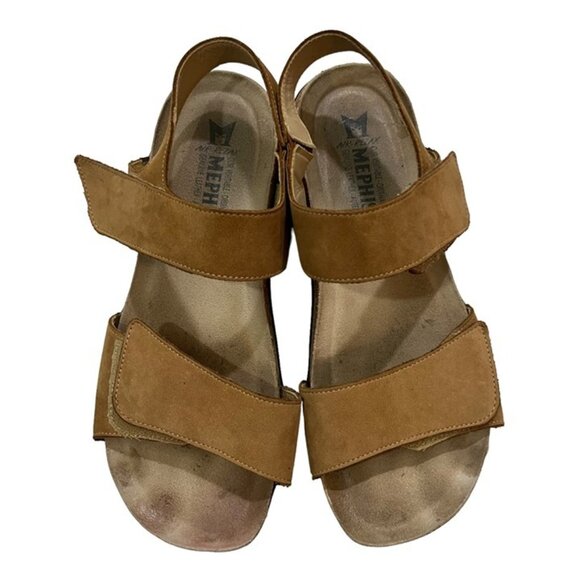 Mephisto sandals Women's 39 US 9 light brown leather strappy hook loop close - Picture 1 of 7